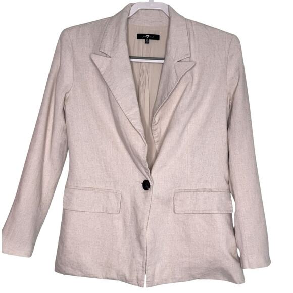7 For All Mankind Womens Linen-Blend Cream One Button Linen Blazer XS - Picture 1 of 10